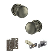 Atlantic Old English Harrogate Door Knob Pack (Latch Set - 4" HD Latch, 4" Slim Knuckle Hinges x2)