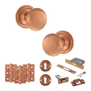 Atlantic Old English Harrogate Door Knob Pack (Lock Set - 3" Latch & Deadlock, 3" Fire Rated Hinges x3)