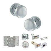 Atlantic Old English Harrogate Door Knob Pack (Bathroom Set - 4" Deadbolt, 3" Fire Rated Hinges x3)