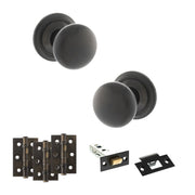 Atlantic Old English Harrogate Door Knob Pack (Latch Set - 3" HD Latch, 3" Fire Rated Hinges x3)