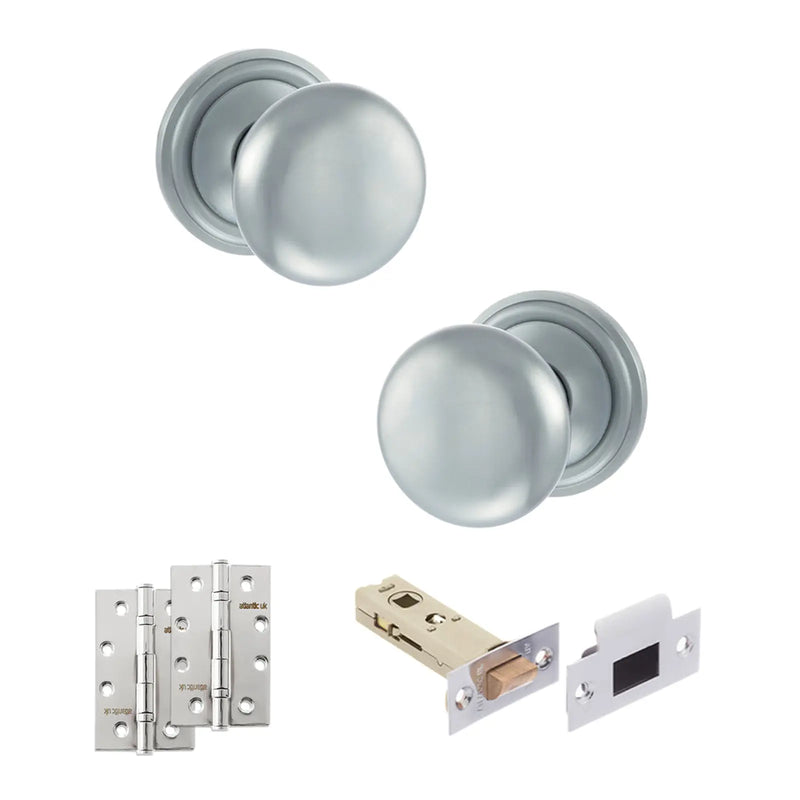 Atlantic Old English Harrogate Door Knob Pack (Latch Set - 3" HD Latch, 4" Slim Knuckle Hinges x2)