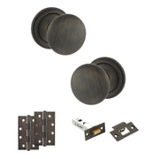 Atlantic Old English Harrogate Door Knob Pack (Latch Set - 3" HD Latch, 4" Slim Knuckle Hinges x2)