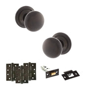 Atlantic Old English Harrogate Door Knob Pack (Latch Set - 3" HD Latch, 4" Fire Rated Hinges x3)