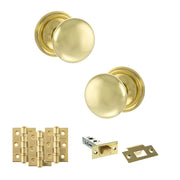 Atlantic Old English Harrogate Door Knob Pack (Latch Set - 4" HD Latch, 3" Fire Rated Hinges x3)