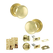 Atlantic Old English Harrogate Door Knob Pack (Bathroom Set - 3" Deadbolt, 4" Slim Knuckle Hinges x2)