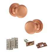 Atlantic Old English Harrogate Door Knob Pack (Latch Set - 3" HD Latch, 4" Slim Knuckle Hinges x2)