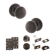 Atlantic Old English Harrogate Door Knob Pack (Bathroom Set - 3" Deadbolt, 4" Slim Knuckle Hinges x2)