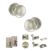 Atlantic Old English Harrogate Door Knob Pack (Bathroom Set - 4" Deadbolt, 4" Slim Knuckle Hinges x2)