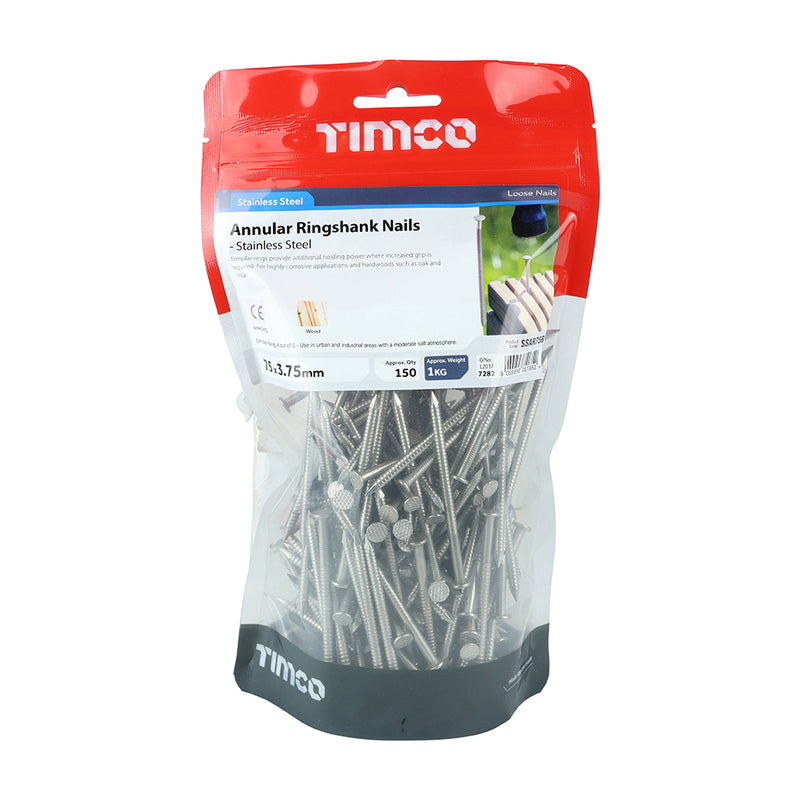 TIMCO Annular Ringshank Nails A2 Stainless Steel — 1kg Bag