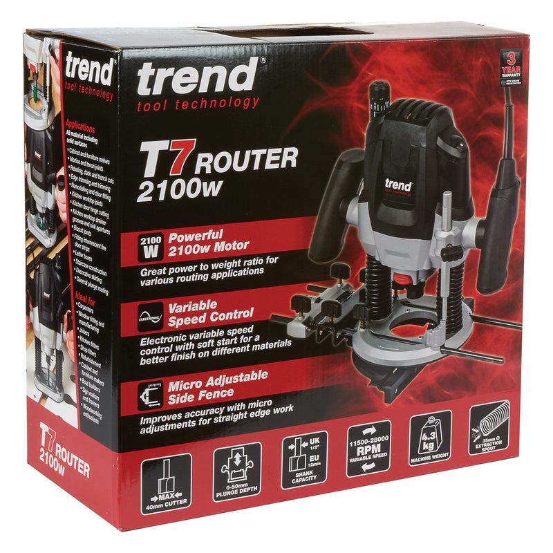 T7EK - 2100W ½ Inch Variable Speed Plunge Router 240V UK & Ireland only