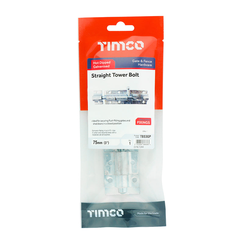 TIMCO Straight Tower Bolt Black - 10"