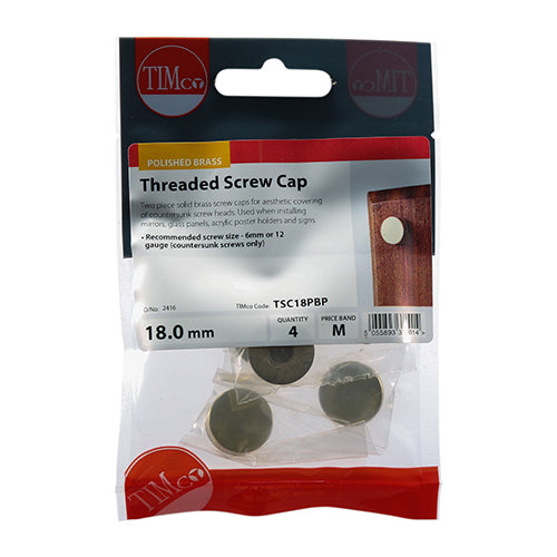 TIMCO Threaded Screw Caps Solid Brass — Trade Pack