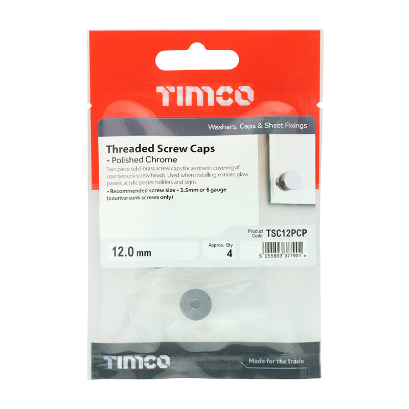 TIMCO Threaded Screw Caps Solid Brass Polished Brass - 12mm