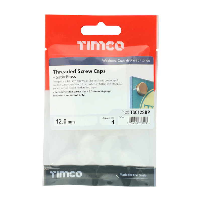 TIMCO Threaded Screw Caps Solid Brass Polished Brass - 12mm