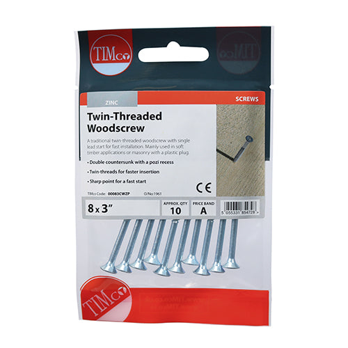 TIMCO Twin-Threaded Countersunk Silver Woodscrews — Trade Pack