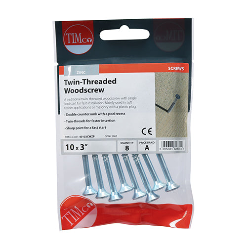 TIMCO Twin-Threaded Countersunk Silver Woodscrews — Trade Pack