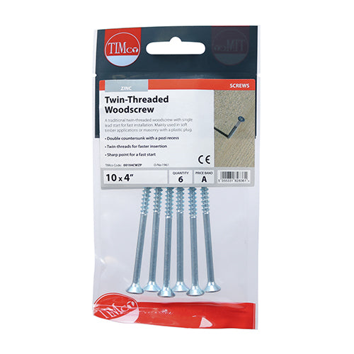 TIMCO Twin-Threaded Countersunk Silver Woodscrews — Trade Pack