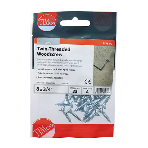 TIMCO Twin-Threaded Countersunk Silver Woodscrews — Trade Pack