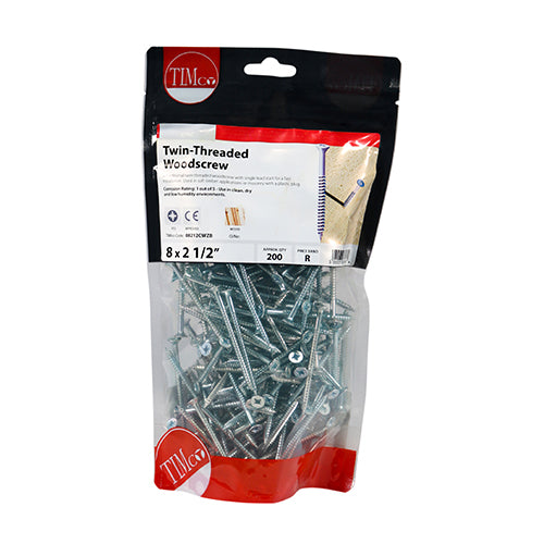 TIMCO Twin-Threaded Countersunk Silver Woodscrews — Bag