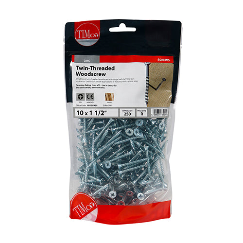 TIMCO Twin-Threaded Countersunk Silver Woodscrews — Bag