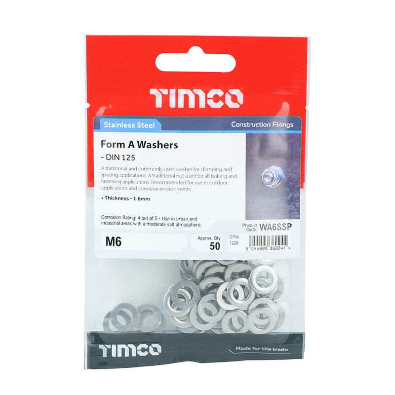 TIMCO Form A Washers DIN125-A A2 Stainless Steel — Trade Pack