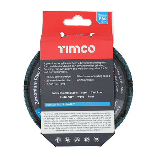 TIMCO Flap Disc Zirconium Type 29 Conical Grit — Pack
